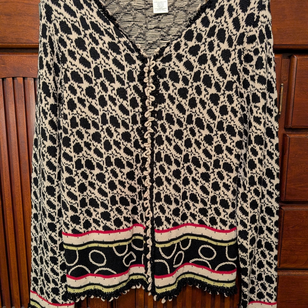 Susan Bristol Black and Cream Geometric Cardigan